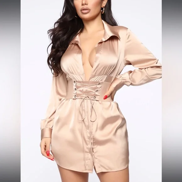Fashion Nova Mocha Satin Mini Dress - Picture 1 of 7